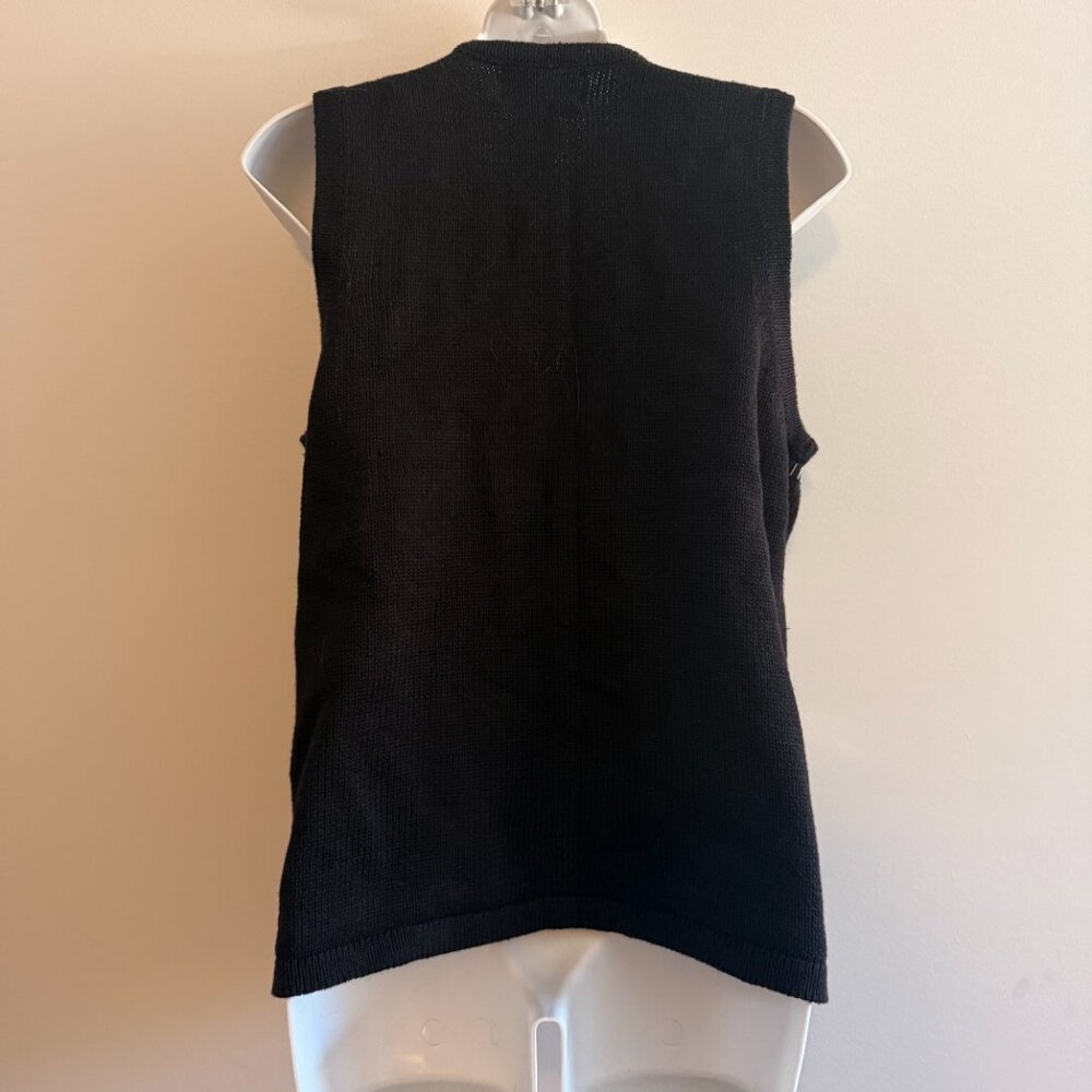 Vintage 90s Beaded Black Sweater Vest | Rhinestone Embellished | Sz M - Picture 4 of 7